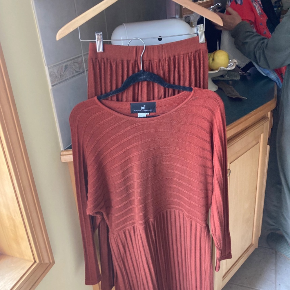 Peruvian Connection Rust Red Tunic/Skirt Set, S - image 5